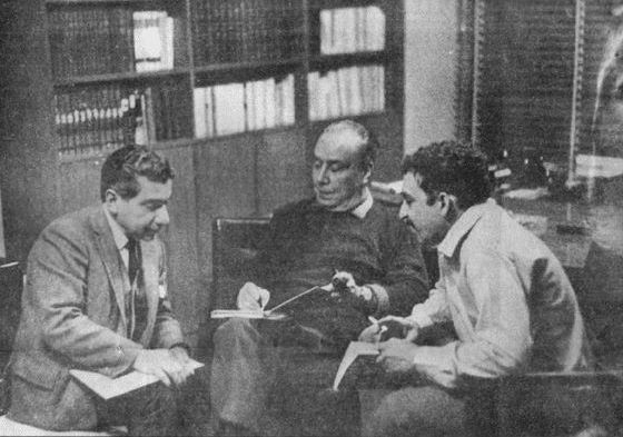 De izquierda a derecha: Augusto Roa Bastos, Leopoldo Marechal y Gabriel Garcia Màrquez reunidos
